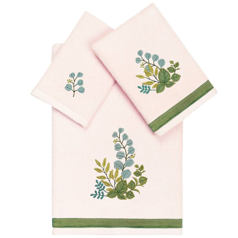 Authentic Hotel and Spa 100% Turkish Cotton Botanica 3PC Embellished Towel Set - Blush