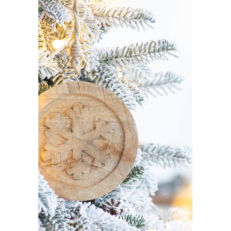 6" x 6" Wooden Hanging Circle With Snowflake Cut, Decorative Hanging Christmas Tree Ornaments for Holiday, Set of 12