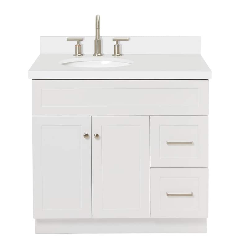 Ariel F037SLWQOVO Hamlet 37" Free Standing Single Basin Vanity Set - White / Pure White Top - Painted