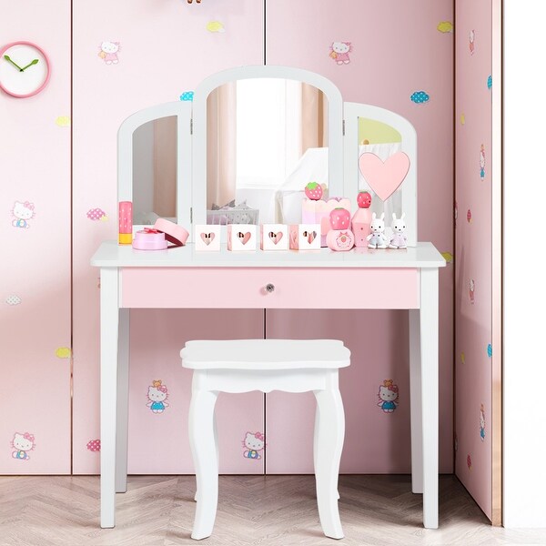 Costway Kids Vanity Set Princess Makeup Dressing Play Table Set See Details Bed Bath Beyond 33850952