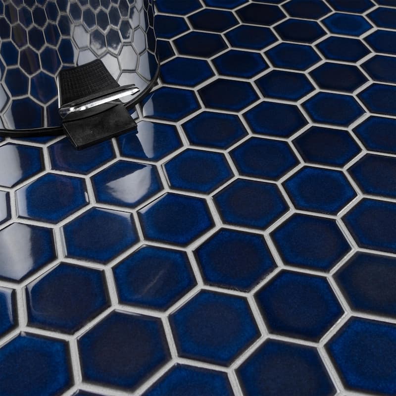 Merola Tile Tribeca 2" Hex Glossy Cobalt 11-1/8" x 12-5/8" Porcelain Floor and Wall Tile