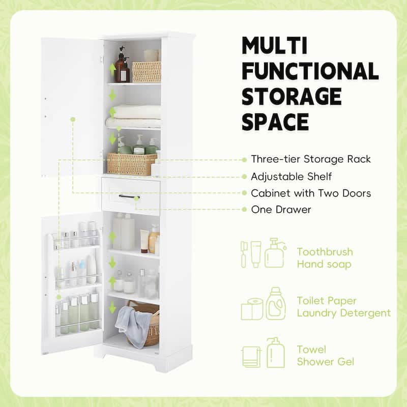 GDF Studio - Peter Modern MDF Tall Bathroom Storage Cabinet with Adjustable Shelves and Two Doors