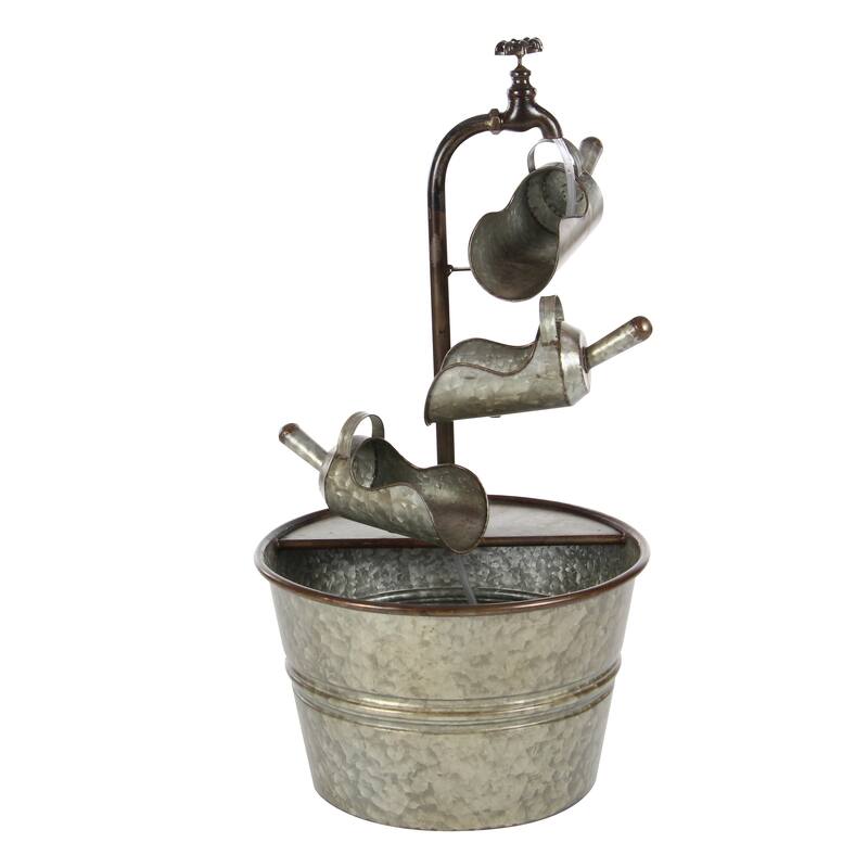 Gray Metal Fountain with Watering Cans