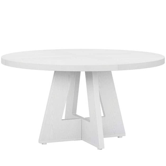 Farmhouse Retro Oak Round 47 Inch Wooden Kitchen Dining Table for 4 People - 47.25"D x 47.25"W x 29.5"H - White