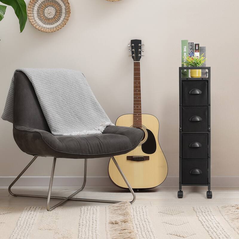 4 Drawers Narrow Dresser, Fabric Storage Cabinet, Vertical Standing Storage Chest