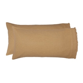 Burlap Natural King Pillow Case w/ Fringed Ruffle Set of 2 21x40 - Bed ...