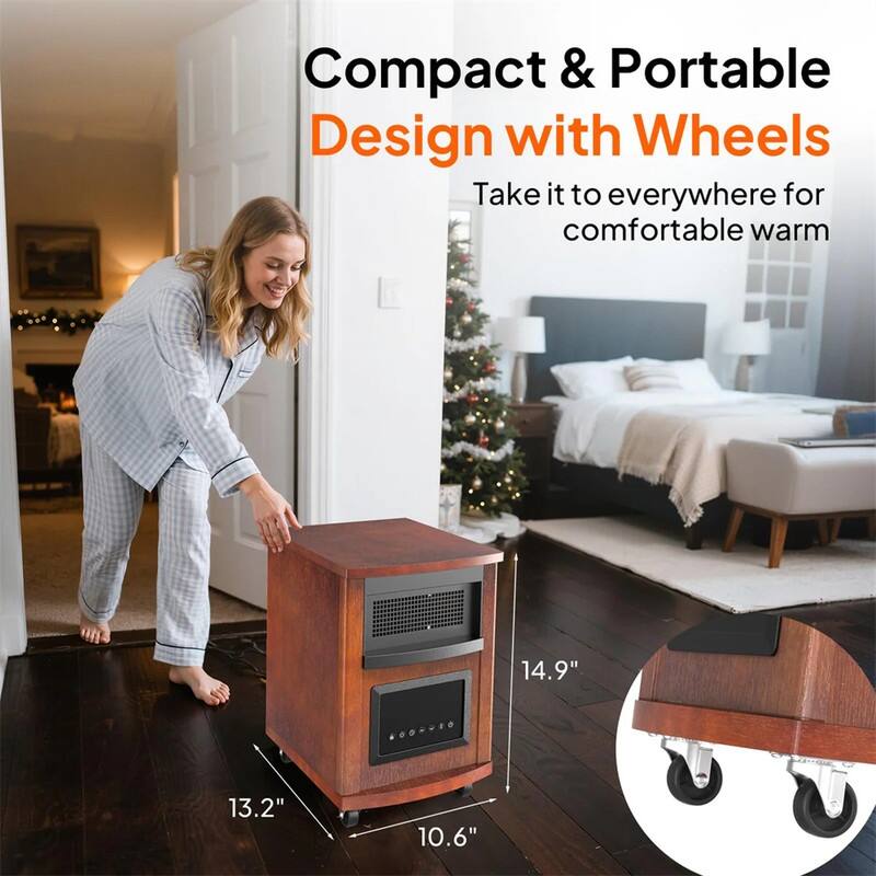 1500-Watt Infrared Quartz Wood Cabinet Electric Space Heater with Remote Control