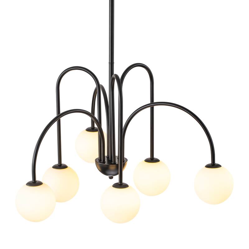 6-Light Modern Linear Sputnik Branch Frosted Glass Globe Chandelier for Dining Room