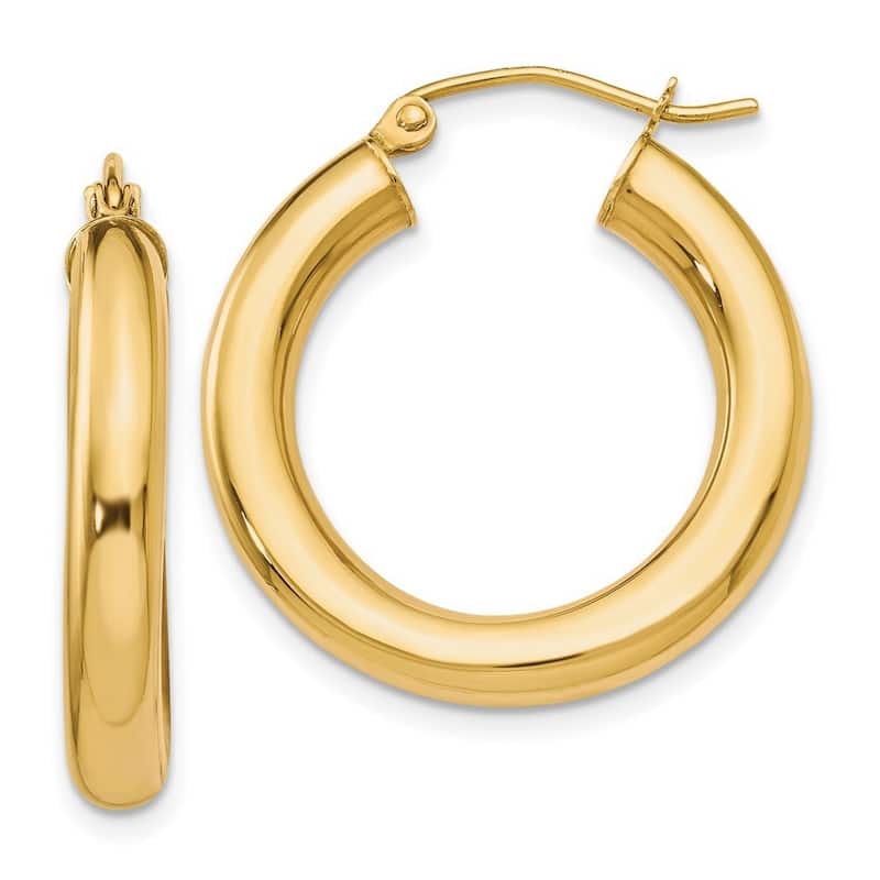 Curata 10k Yellow Gold Italian 4mm Lightweight Classic Hoop Earrings - 25mm 30mm 35mm
