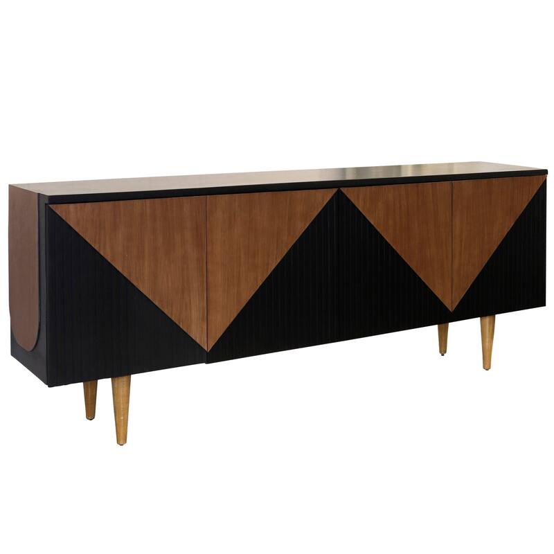 StyleCraft Mid Century Geo 4-Door Texturized Console - Black, Oak - Black, Oak