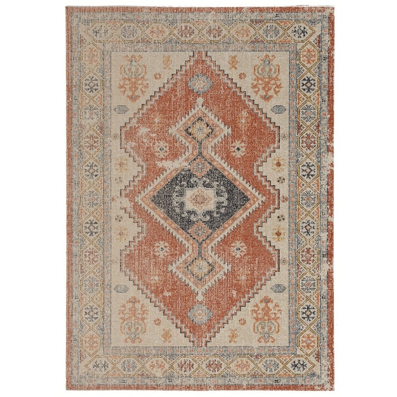 Linon Great Zero Lofton Bohemian & Eclectic Rug - 5' X 7'6'' - Ivory/Rust