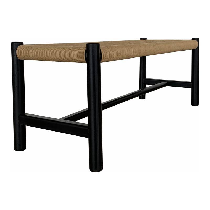 NADAAL STUDIOS Mayor Bench, Rectangular Solid Elm Frame with Woven Natural-Fiber Rope Seat, Large, Black