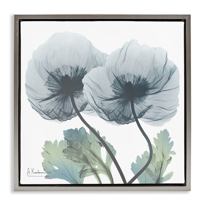 Stupell Double Modern Flower Blossoms Framed Floater Canvas Wall Art Design By Albert Koetsier - 18 x 18 - Grey