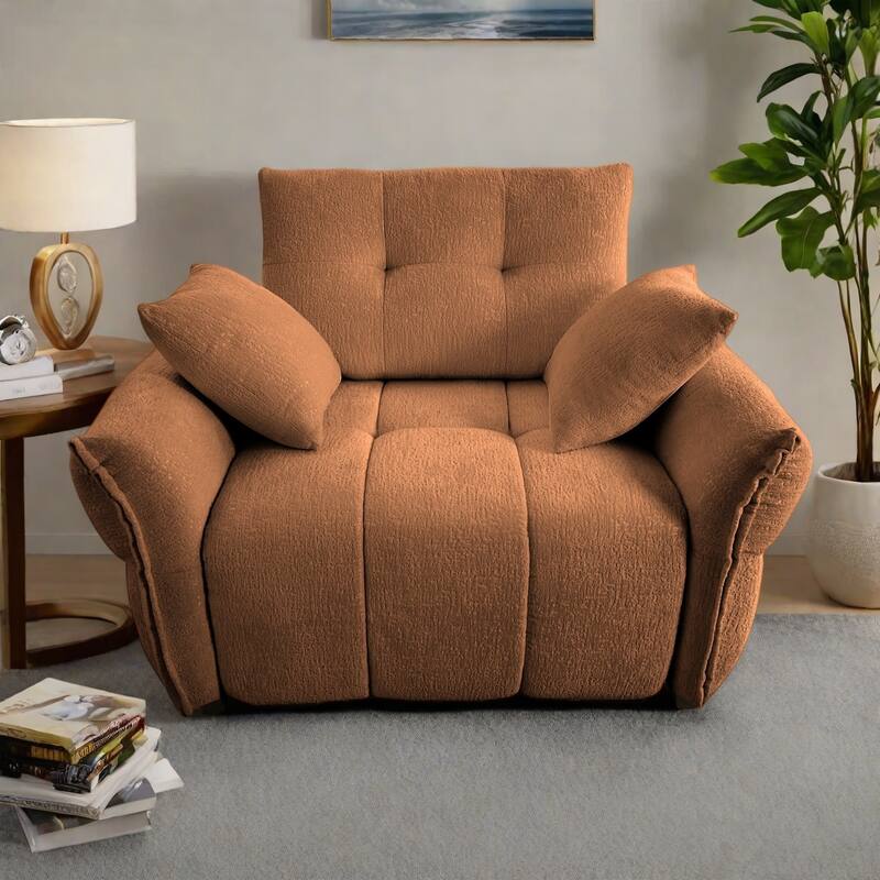 53.94" Chenille 1-Seater Sofa with High-Resilience Support Cushions and Throw Pillows - Burnt Orange
