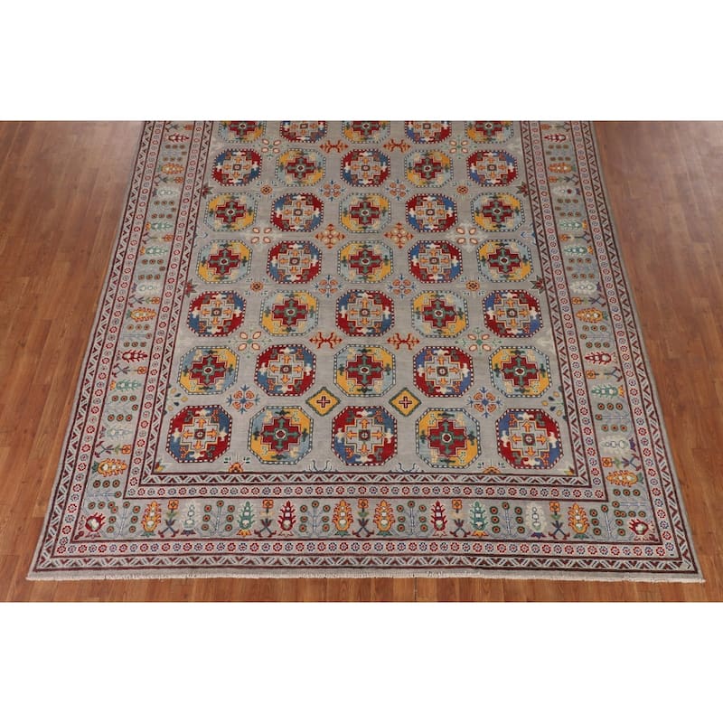 All-Over Geometric Kazak Area Rug Hand-Knotted Wool Carpet - 8'4" x 11'4"
