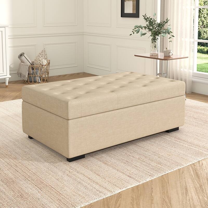 66" Convertible Ottoman Sleeper Sofa Bed, Tufted, Memory Foam Mattress