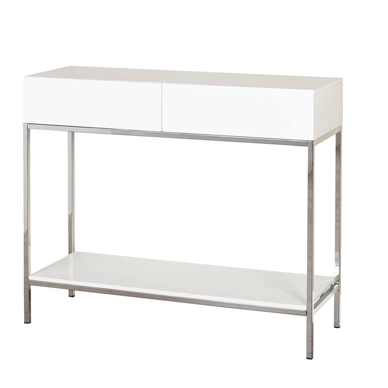 Simple Living White and Chrome Metal High Gloss Console Table