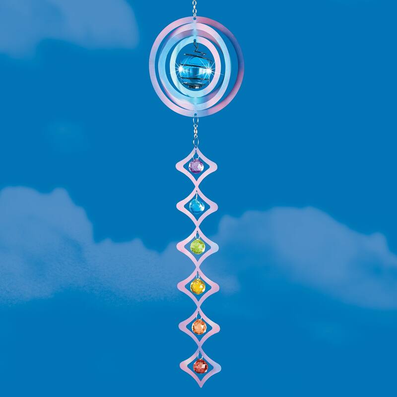 Solar Powered Colorful Bead Hanging Wind Spinner - 6 x 26 x 2 - Blue - 6 x 26 x 2 - Metal