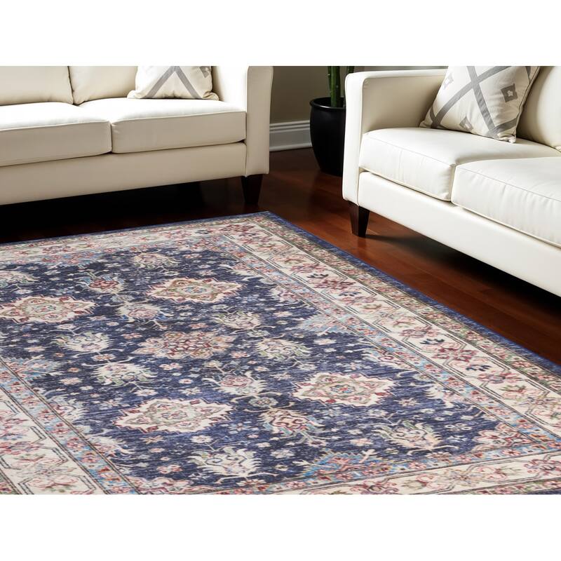 Power Loomed Distressed Floral Non Skid Stain Resistant Low Pile Area Rug - 118' X '94' X '0.25 - 118' X '94' X '0.25 - Oxford Blue - Rectangle