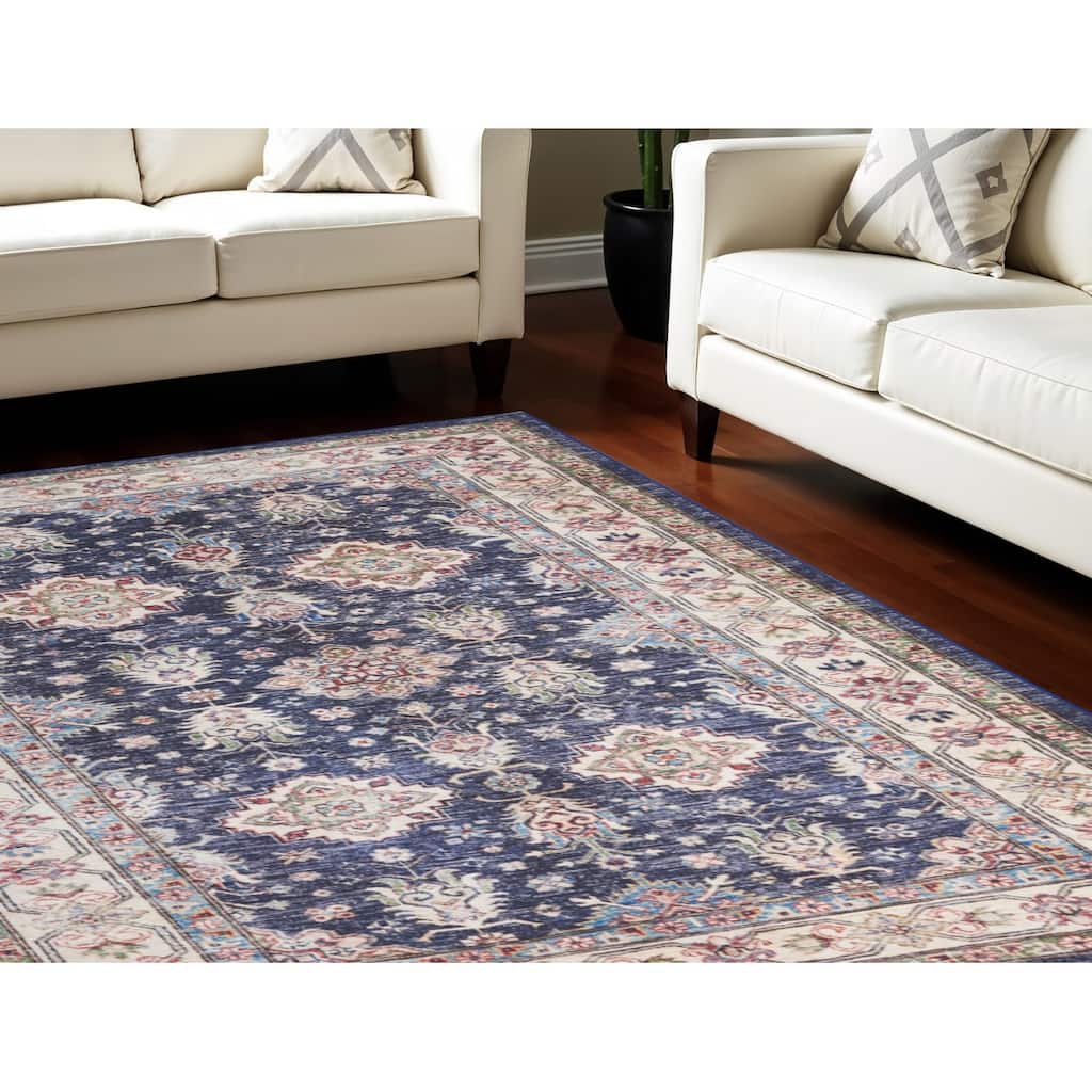 Power Loomed Distressed Floral Non Skid Stain Resistant Low Pile Area Rug - 118' X '94' X '0.25