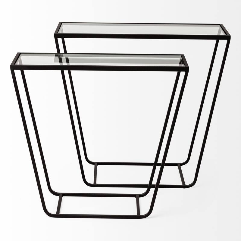 Arya Glass Top w/ Black Iron Frame Rectangular Accent Tables (Set of 2) - 23.6L x 9.8W x 21.7H
