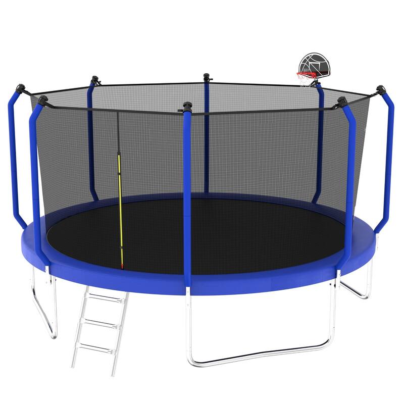 Outdoor Trampoline with Safety Net, Basketball Hoop & Ladder