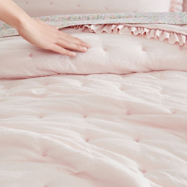 Laura Ashley Hailee Solid Pink Microfiber Quilt Set - Bed Bath