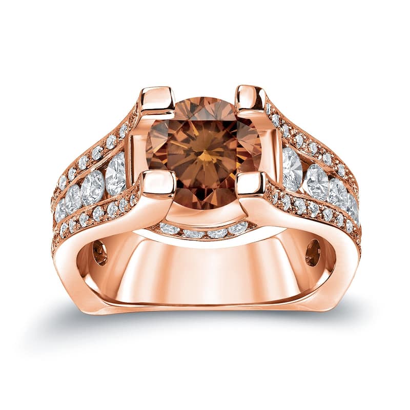 Auriya 14k Gold 3 1/4ctw Modern Brown Diamond Engagement Ring (H-I, SI1-SI2) - Rose - 4