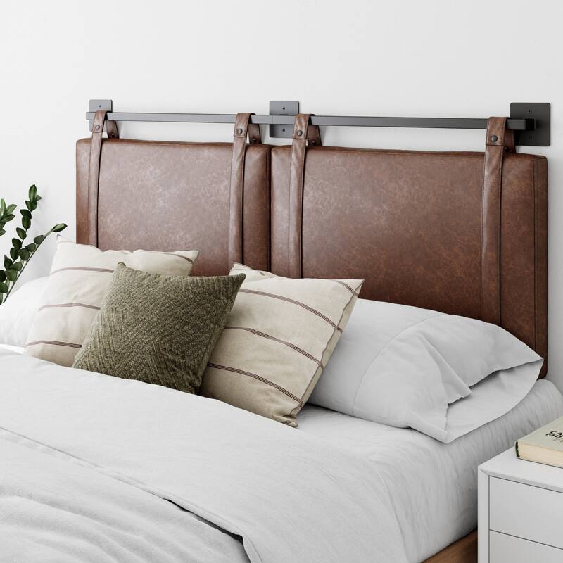 Nathan James Harlow Wall Mount Upholstered Headboard with Metal Rail - Brown - Queen