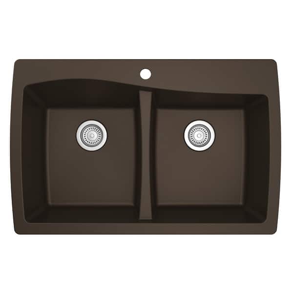 slide 40 of 52, Karran Drop-In Quartz 50/50 Double Bowl Kitchen Sink Brown