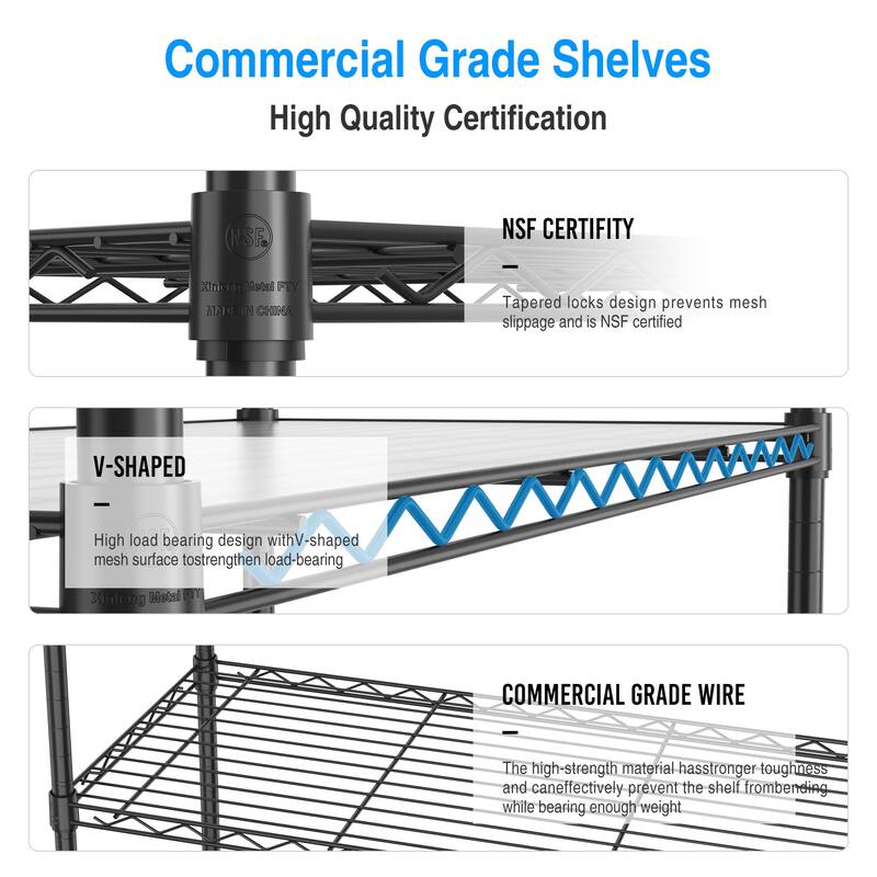 5 Tier Shelf Wire Shelving Unit, NSF Heavy Duty Wire Shelf Metal Large Storage Shelves Height Adjustable Utility ﻿