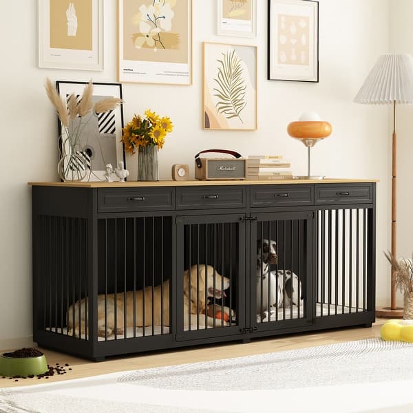Dog Crate Kennel with Drawers,Double Dog Crate