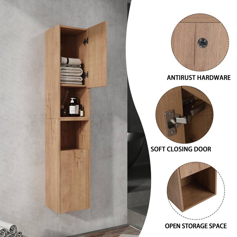 Modern Bathroom Side Cabinet with Soft-Close Door Hinges & Reversible Door, Floating Wall-Mounted Storage Cabinet