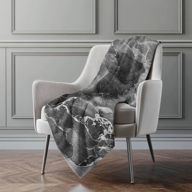 Premium Machine Washable Abstract Contemporary Sherpa Throw Blanket - Gray - 4'2" x 5'10"
