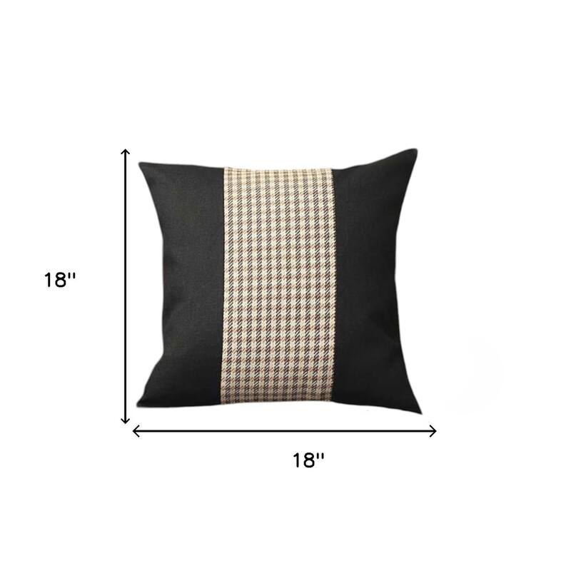 Set of Four 18" Black Brown and White Houndstooth Fabric Throw Pillows