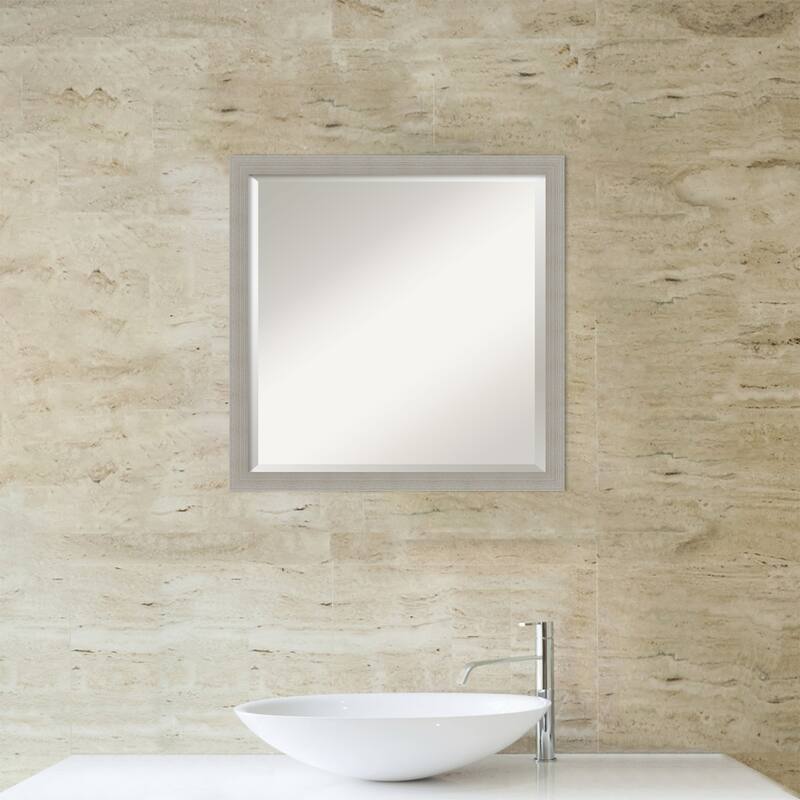Woodgrain Stripe Beveled Wood Framed Bathroom Vanity Wall Mirror