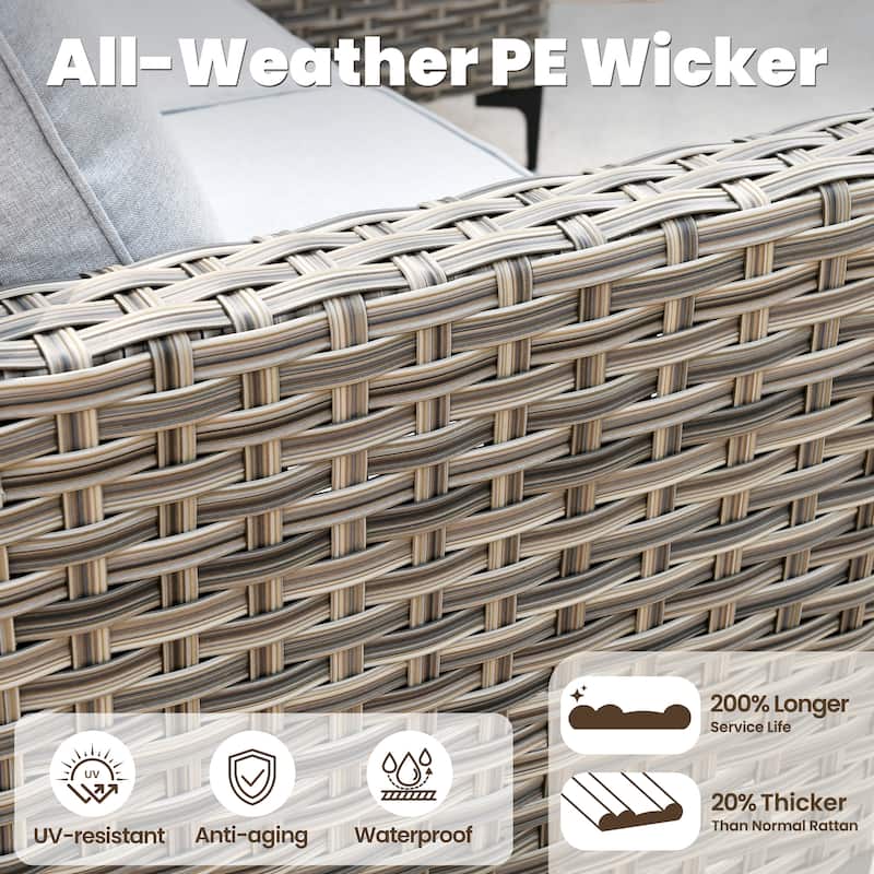 HOOOWOOO 11-piece Outdoor Patio Sofa Wicker Furniture Swivel Chair Set with 54" Fire Pit Table