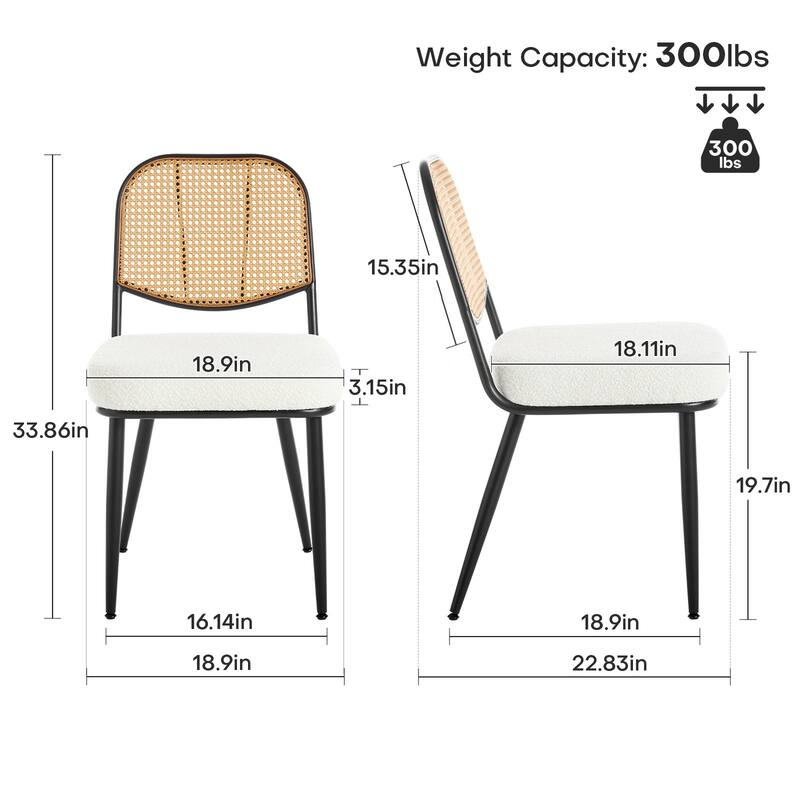Upholstered Rattan Dining Chairs Set of 2 Side Chair - 33.86"H x 18.9"W x 22.83"D