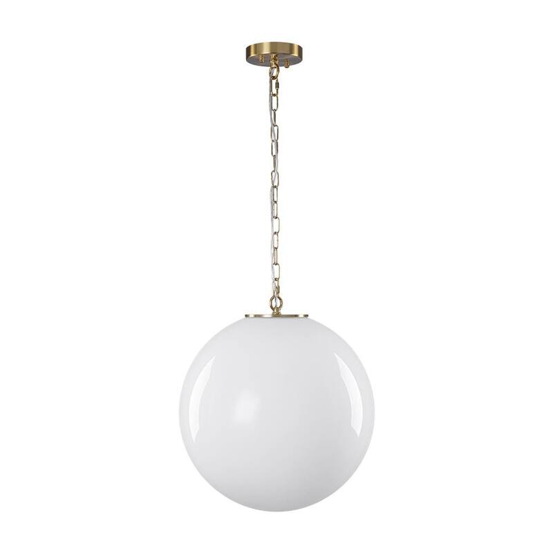 Modern Minimalist 1-Light Glossy Milky Glass Globe Pendant - 15.7 in