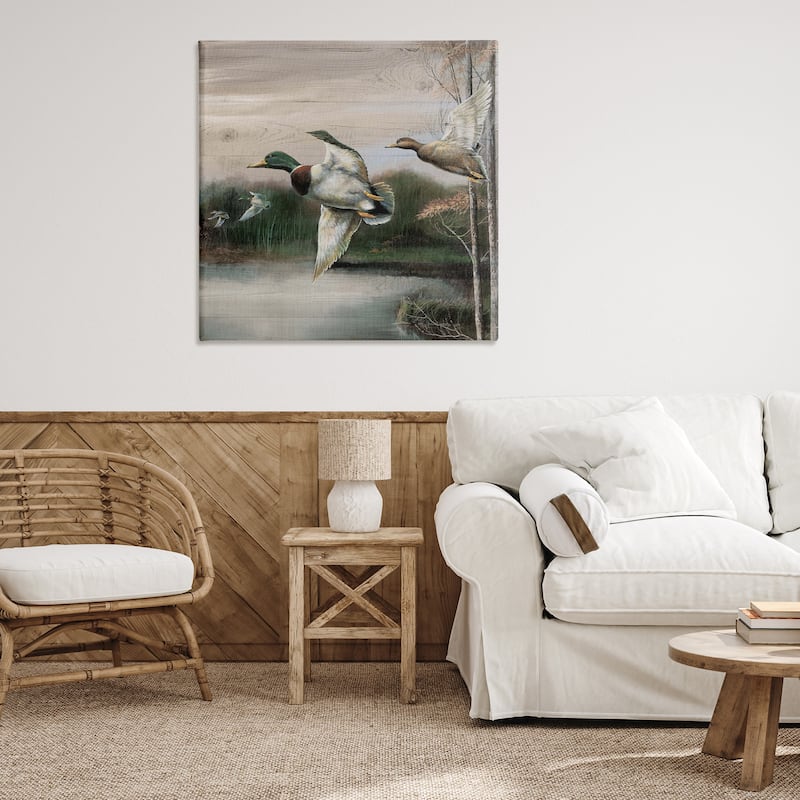 Stupell Flying Ducks in Rustic Nature Canvas Wall Art Design By Ruane Manning