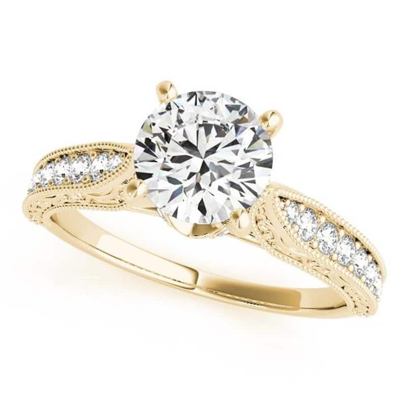 Auriya 14k Gold 3/4ct Vintage Moissanite and Diamond Engagement Ring 1/5ct TW