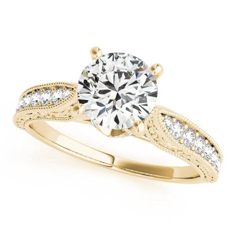 Auriya 14k Gold 3/4ct Vintage Moissanite and Diamond Engagement Ring 1/5ct TW - Yellow - 8.5