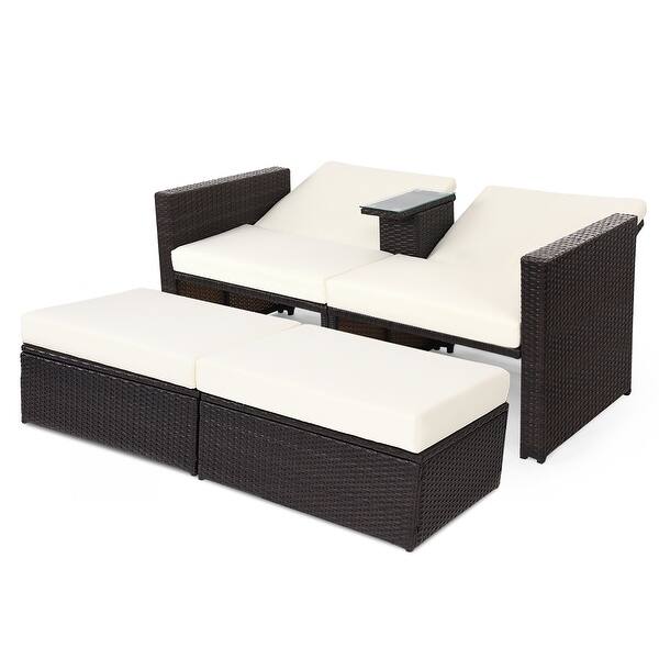 Double Lying Bed Chaise Lounge Chair Set Garden Rattan Wicker Outdoor Overstock 29366743
