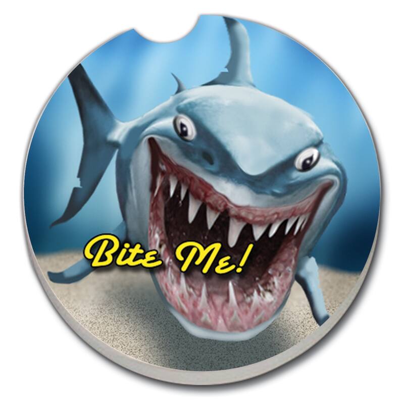 Counterart Absorbent Stoneware Car Coaster, Shark Bite Me, Set of 2 - 2.5