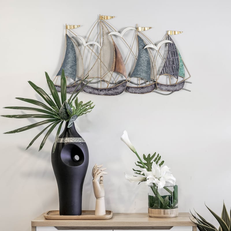 Adeco 3D Metal Ship Wall Decoration Sailboat Wall Sculpture