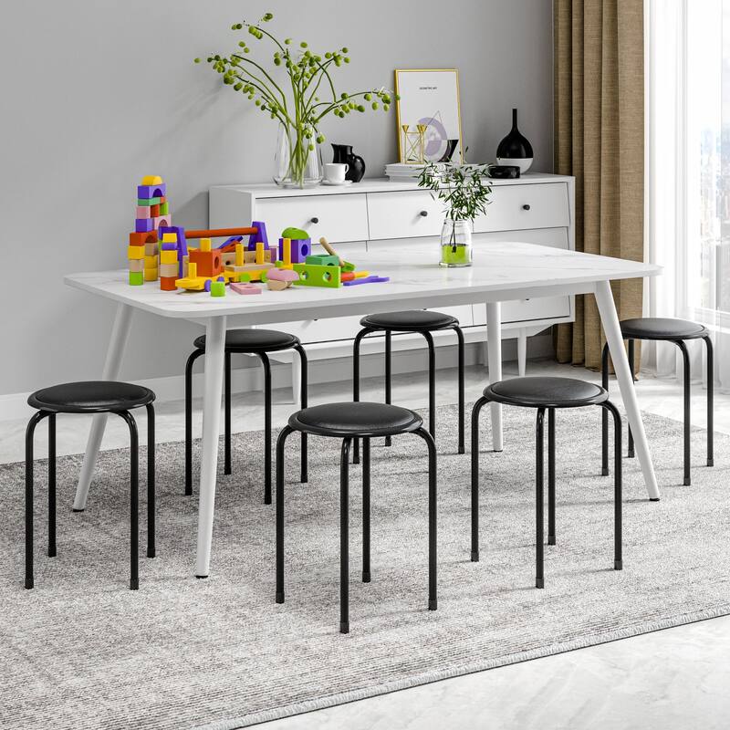 VECELO 6-Pack Stacking Stools for Living Room Backless Round Stools Set Indoor Outdoor Use with Metal Frame & Non-Slip Feet