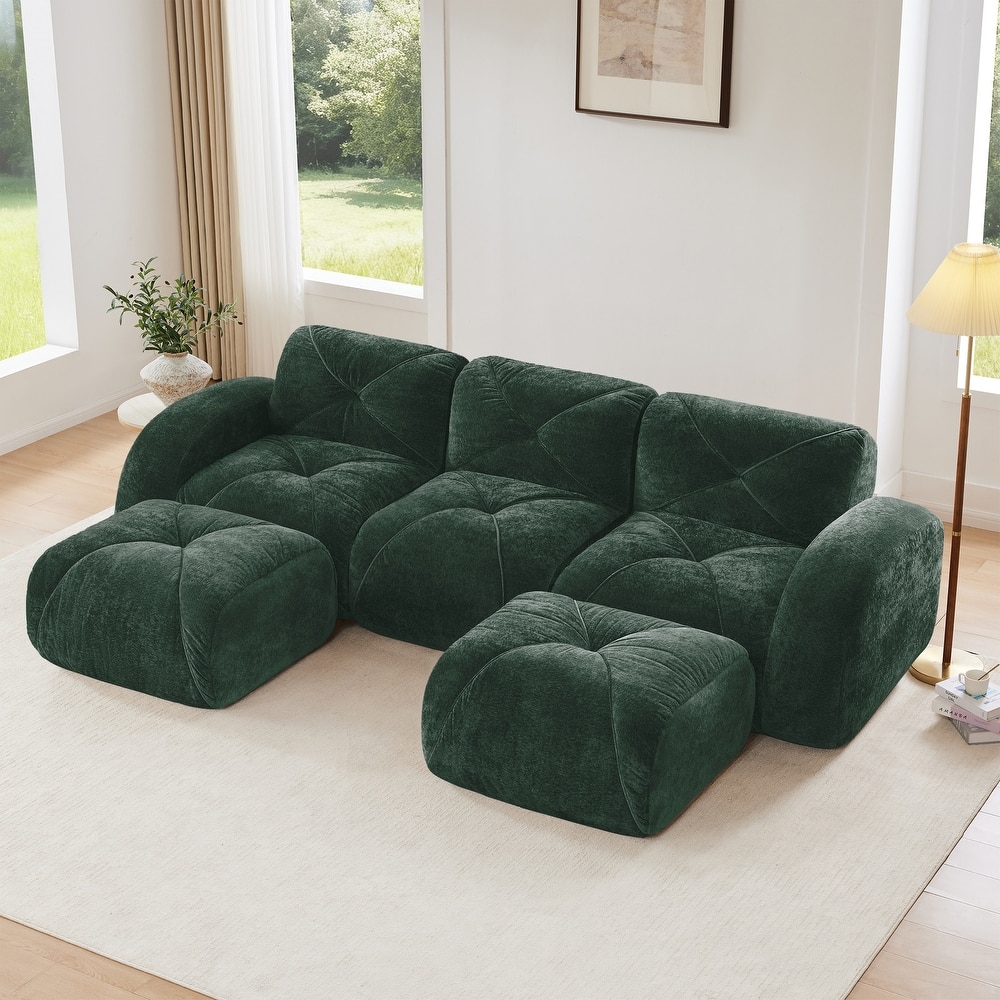 U-shaped Boneless Sofa, Tufted Design, 32D High Density Sponge, Bottom Anti-Slip Design, No Assembly Required Bottom