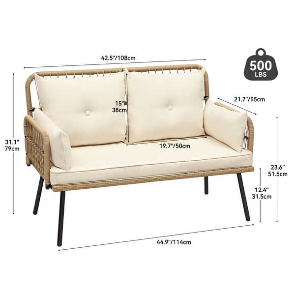 Moasis Wicker Outdoor Loveseat with Cushions - 44.9"L x 21.7"W x 31.1"H