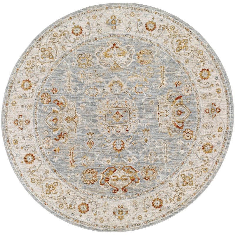 Livabliss Avant Garde Traditional Area Rug - 5'3" x 5'3" Round - Denim/Orange - Round