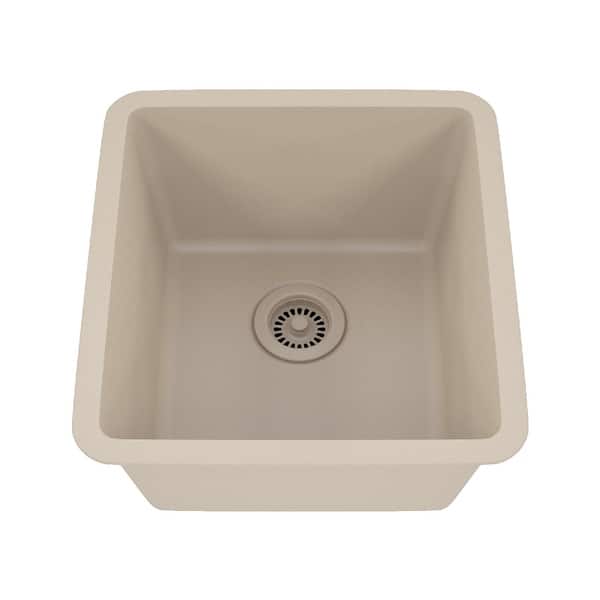 slide 2 of 7, 16 Inch Lexicon Platinum Quartz Composite Drop-in Undermount Single Bowl Galaxy Beige Kitchen Sink LP-1618-B-SO Galaxy Beige